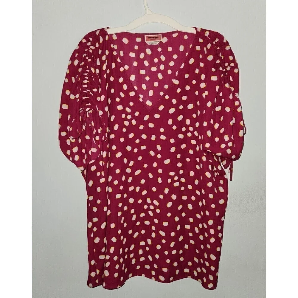 Kate Spade Mallow Dot Ruched Sleeve Top Sz M Berry White NWOT - Picture 2 of 5